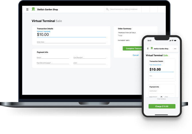 Laptop and iphone showing Clover Virtual terminal App